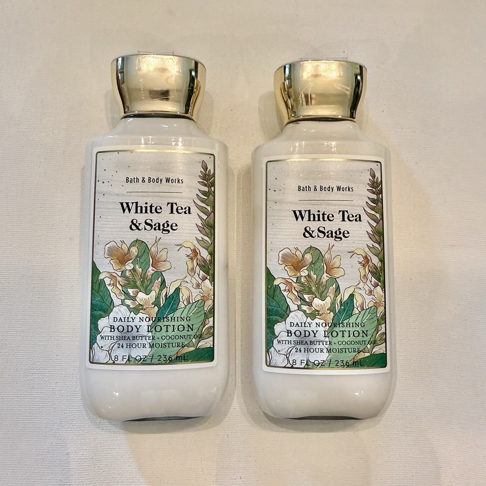 Bath & Body Works White Tea & Sage Body Lotion 8 oz 2-Pack Discontinued